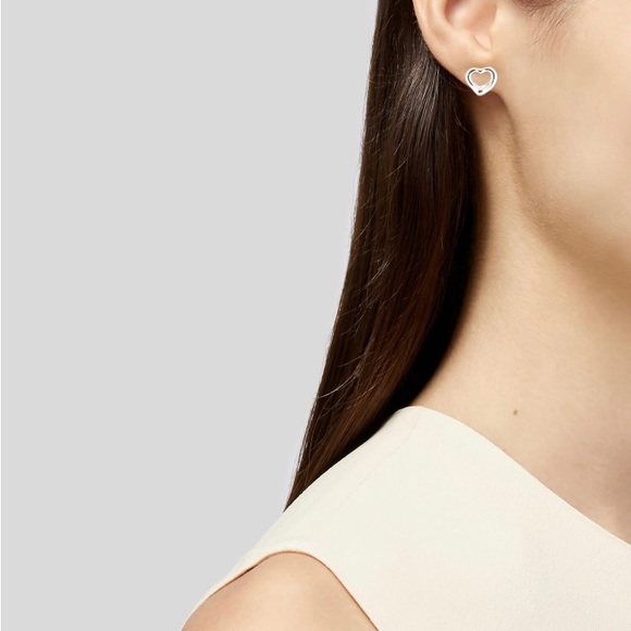 Authentic Tiffany & Co. Open Heart Earrings Sterling Clean - Picture 2 of 5